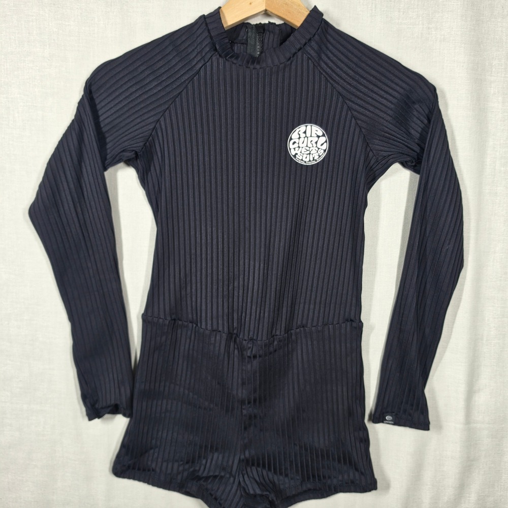 Rip Curl Surf Suit Girls 12 Black Premium Ribbed Long Sleeve Rash Guard Boy Leg